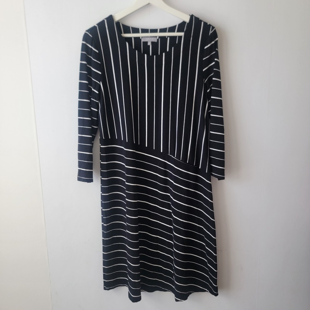 Habitat women's savannah stripe swing dress size S in black stripe 3/4 Sleeves